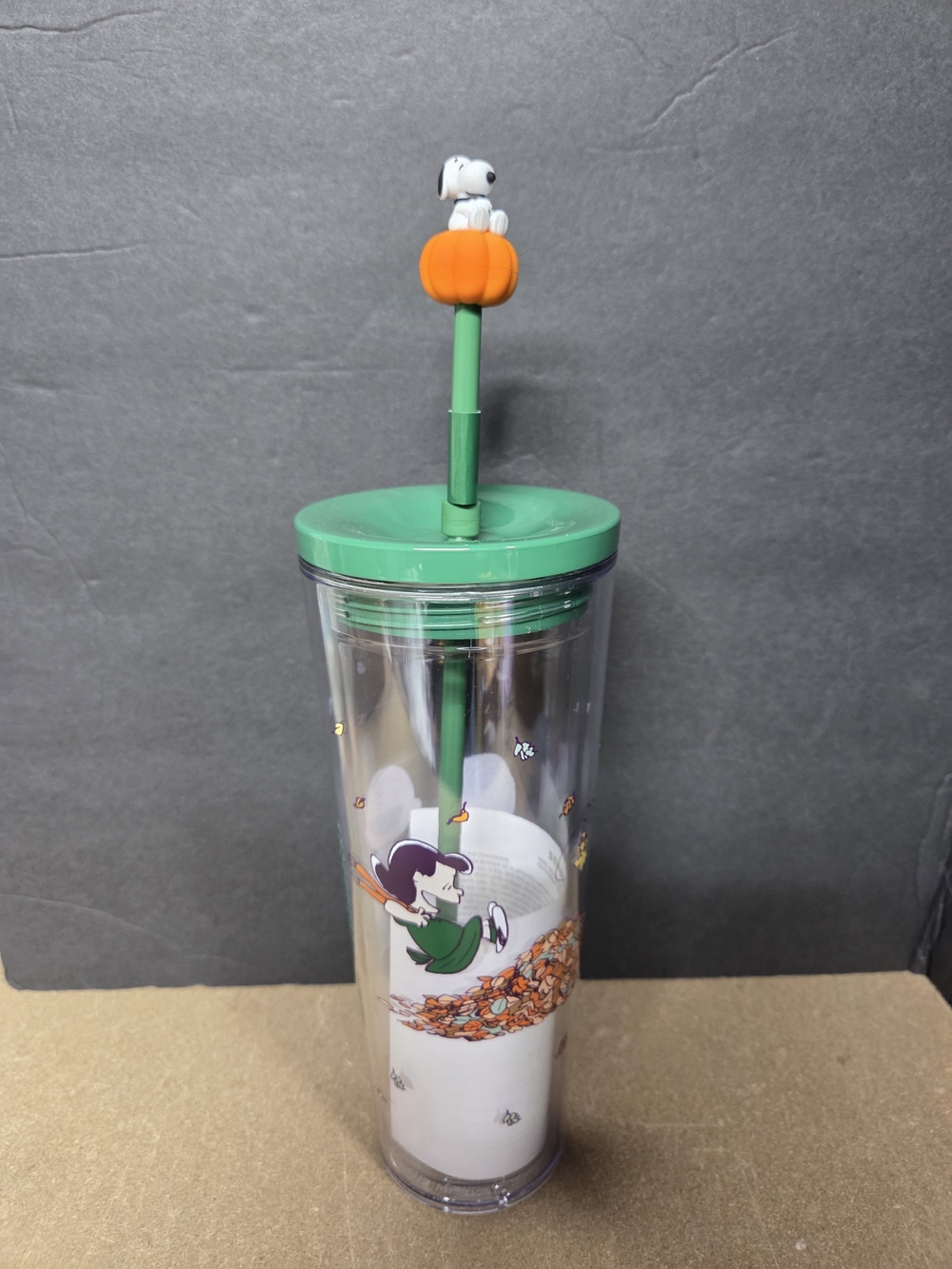 Starbucks Peanuts Snoopy Clear 24 oz. Tumbler with Straw Pumpkin Topper